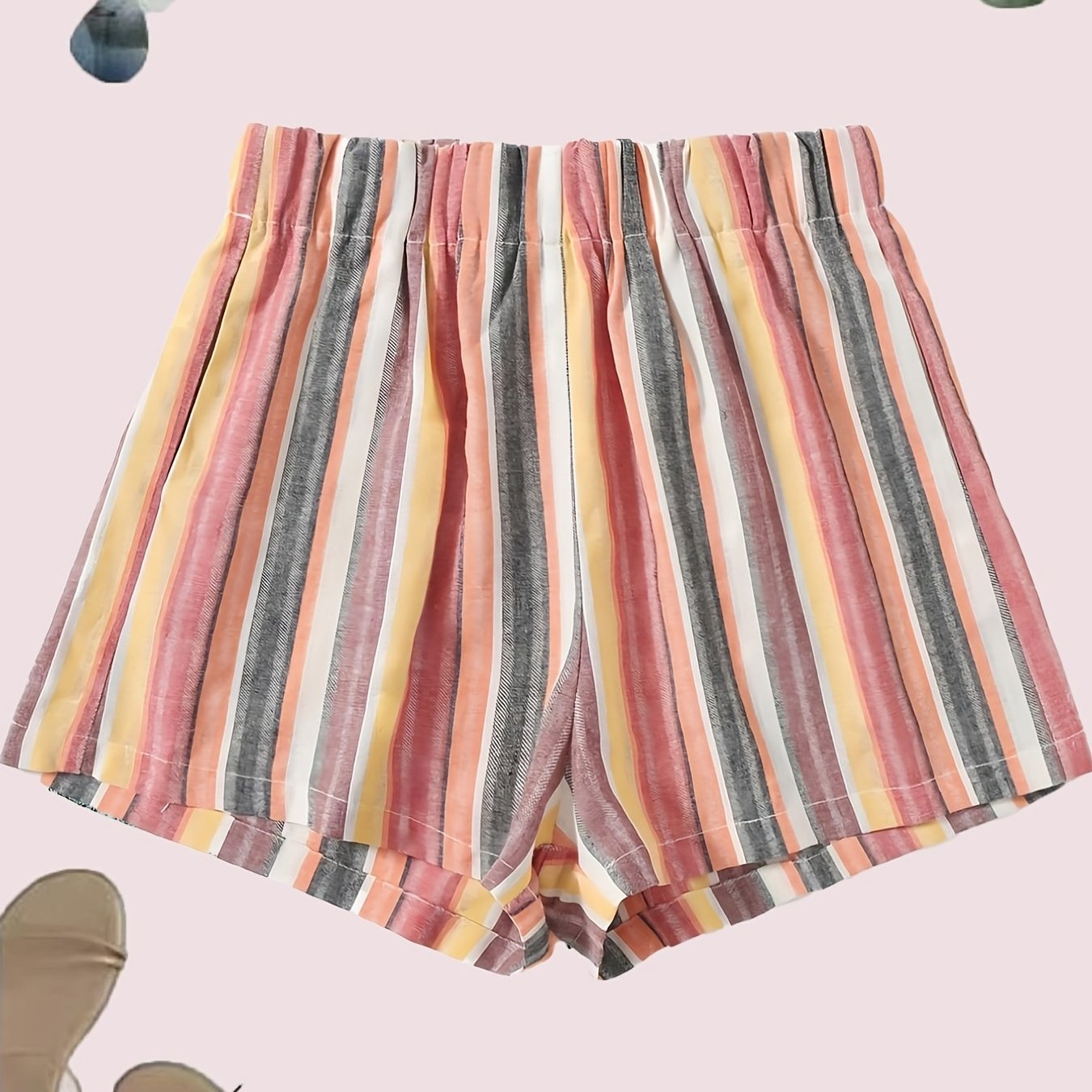 Striped Elastic Waist Shorts for Women