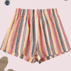 Striped Elastic Waist Shorts for Women