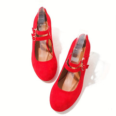 Women's Block Heeled Shoes Closed Toe Buckle Strap Pumps