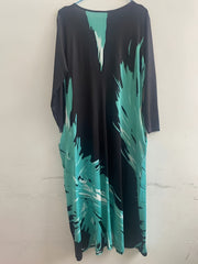 Women's Plus Tie Dye Long Sleeve Maxi Baggy Dress With Pockets