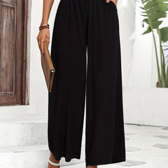 High Waist Wide Leg Pants Solid Casual Pants Women's Clothing