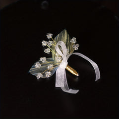 Leaf Shape Brooch Pin With Crystal Beads Mesh Bowknot Brooch