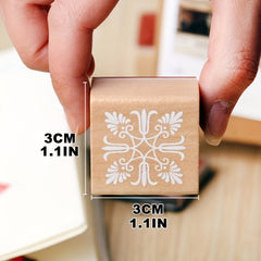 6pcs Vintage Square Wooden Seal Vintage Pattern Seal DIY Journal Seal
