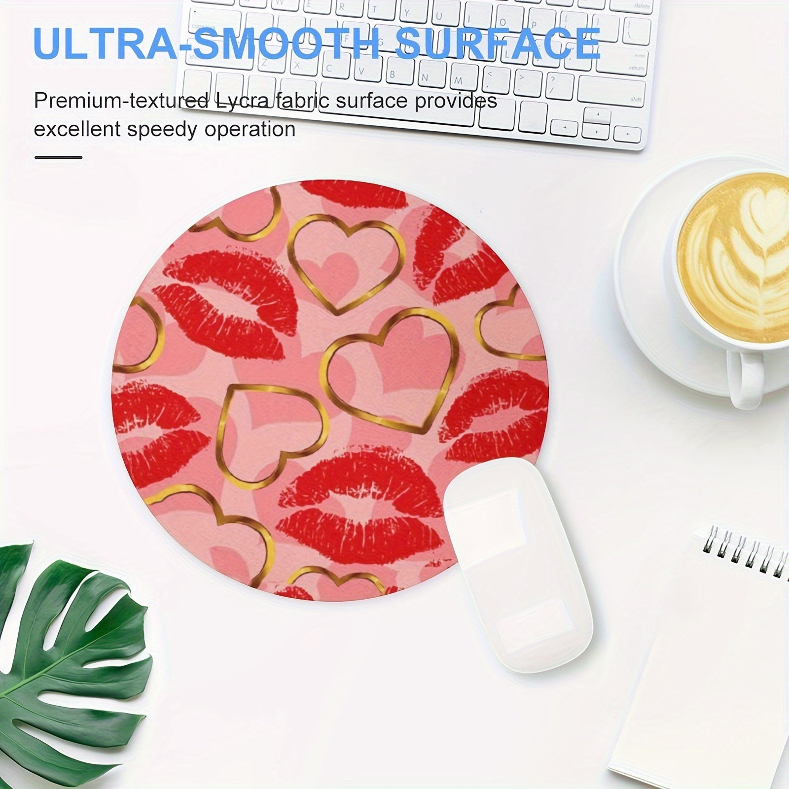 Red Lip Gaming Mouse Pad 7.8 x 7.8 inches Round Non-Slip Rubber Mat