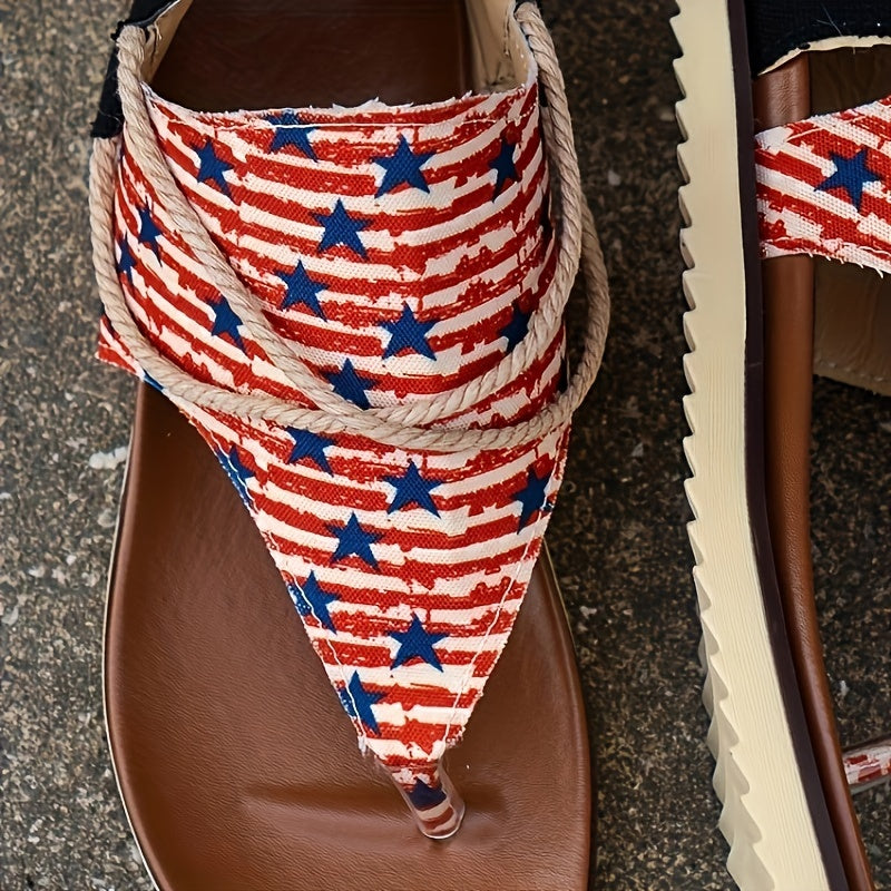 Patriotic Thong Sandals Back Zipper Anti-slip Sports Sandals Women