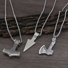 Men's Viking Necklace Hammer Compass Knot Wolf Axe Pendant