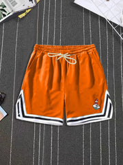 Cartoon Lighthouse Pattern Active Shorts With Pockets Men's Casual Stretch Waist
