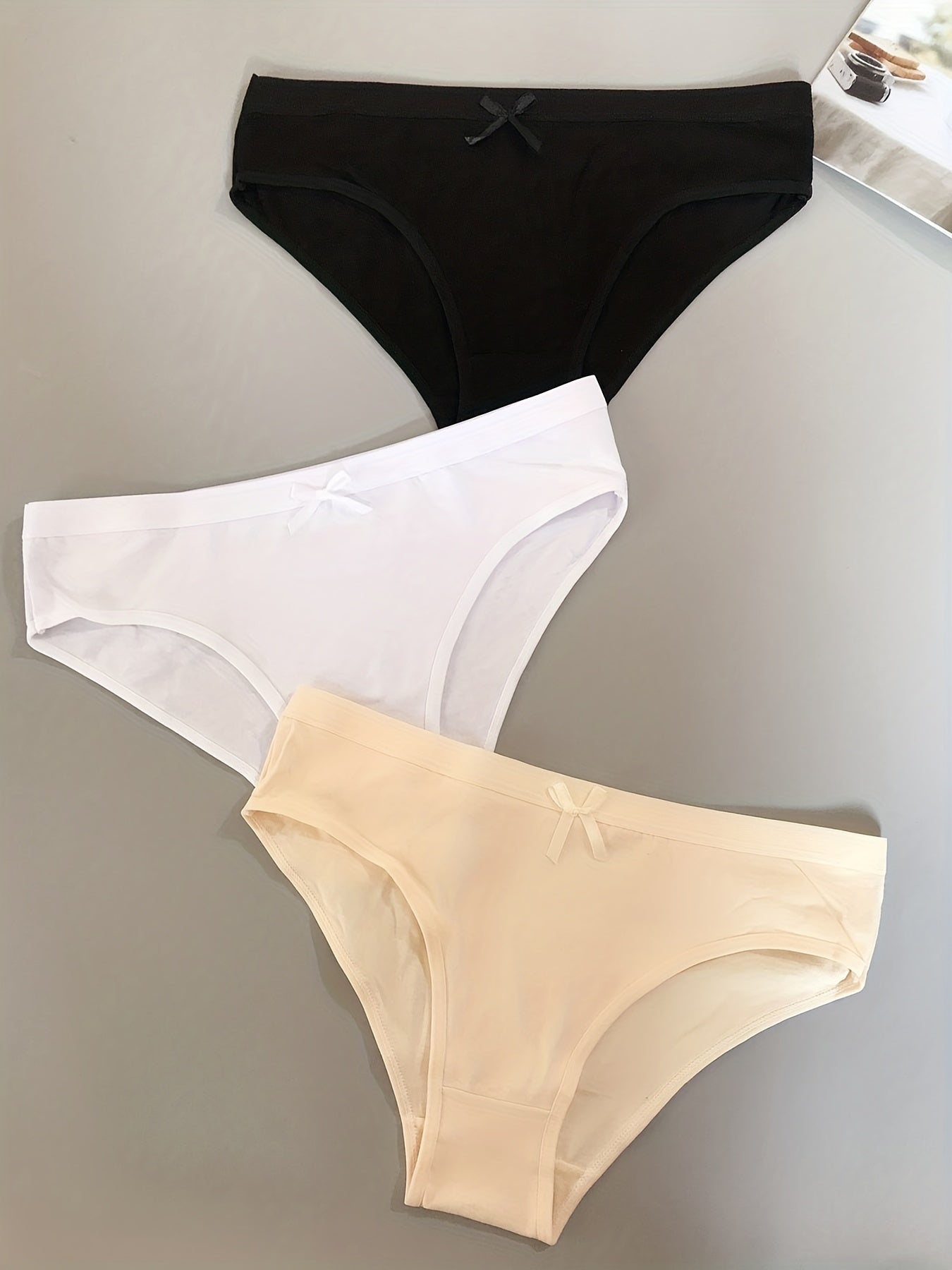 3pcs Solid Bow Tie Briefs Panties Women's Lingerie