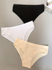 3pcs Solid Bow Tie Briefs Panties Women's Lingerie
