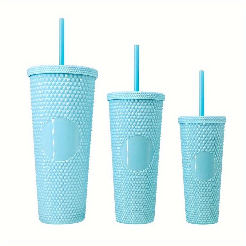 3pcs Plastic Water Cup w/ Straw Durian Texture Coffee Mug
