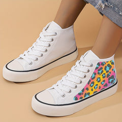 Leopard Print Chunky Canvas Sneakers High Top Non Slip Skate Shoes