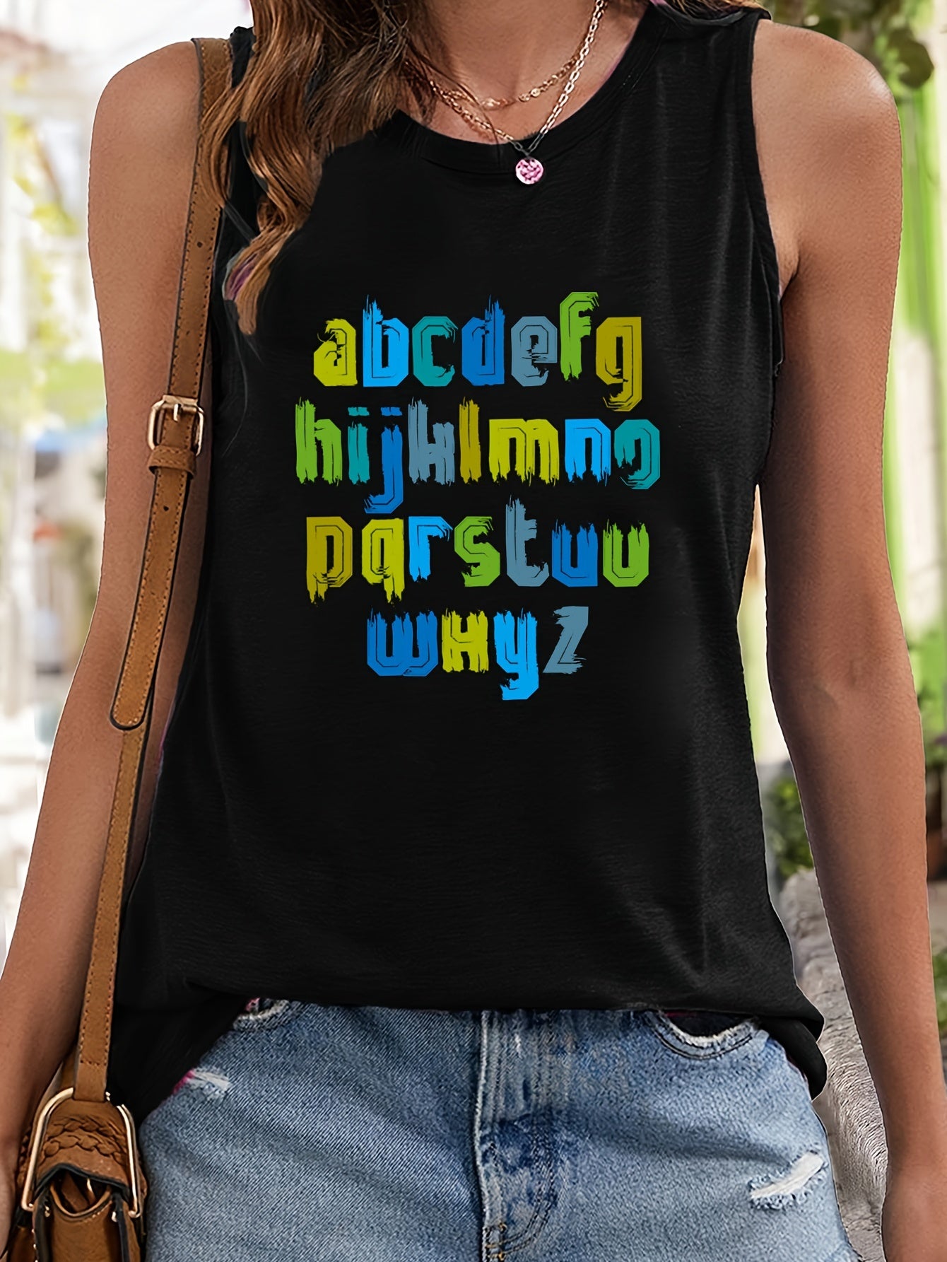Colorful Letter Pattern Stretchy Sports Vest Sleeveless Top
