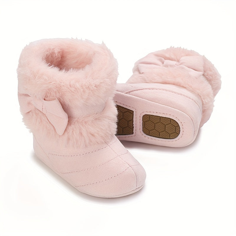 Bowknot Comfortable Baby Girls Fleece Boots for Indoor Walking