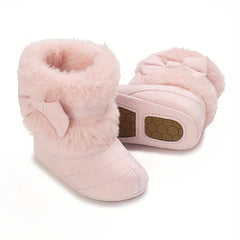 Bowknot Comfortable Baby Girls Fleece Boots for Indoor Walking