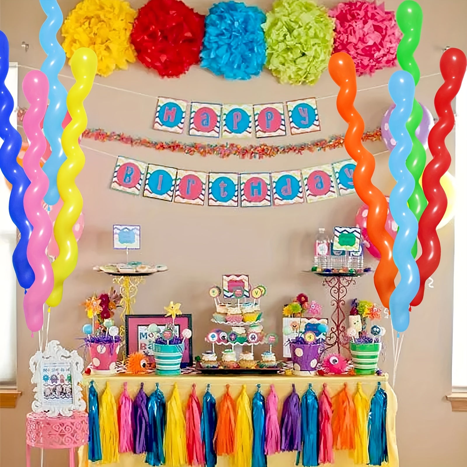 100 Pcs 6 Cm Latex Spiral Long Balloons Colorful Rainbow Twisted Balloons