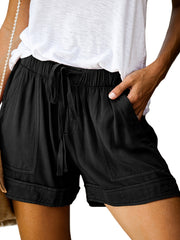 Solid Elastic Waist Shorts Casual Drawstring Comfy Summer Shorts With Pockets