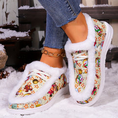 Snowman Christmas Snow Boots Warm Plush Lace-up Flat