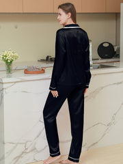 Satin Pajama Set Long Sleeve Top & Elastic Waistband Pants