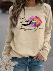Gorgeous Ghoul Print Sweatshirt Crew Neck Women's Clothing