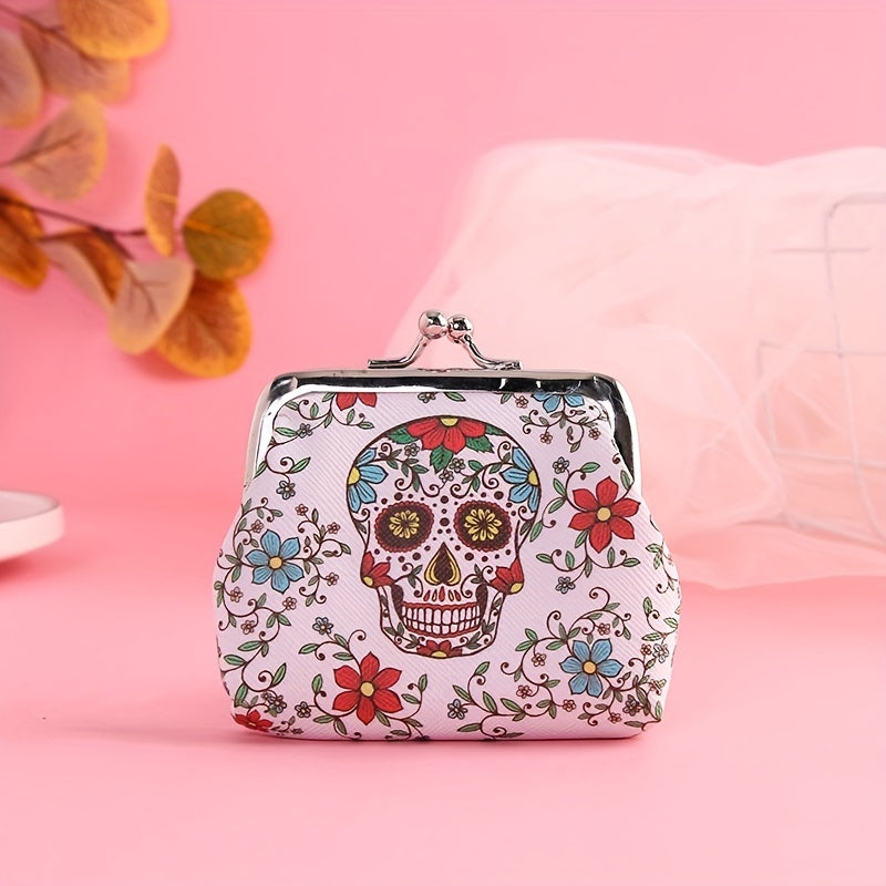 Skull Flower Coin Purse Buckle Wallet Vintage Design