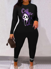 Women's Plus Skull & Slogan Print 2 Pc Set