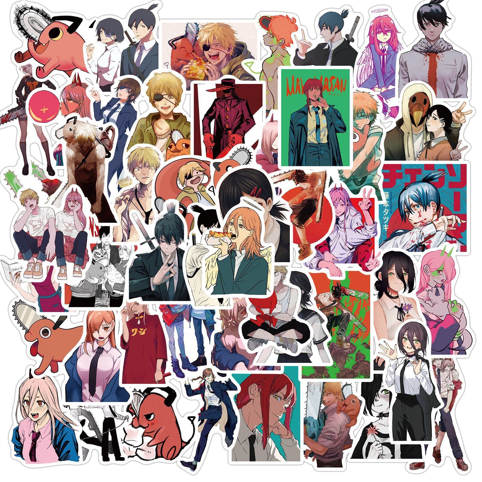 50pcs Chainsaw Man Denji Power Stickers Waterproof Graffiti Decals