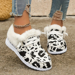 Women's Dairy Cow Pattern Non slip Warm Sneakers Low Top Sport Shoes