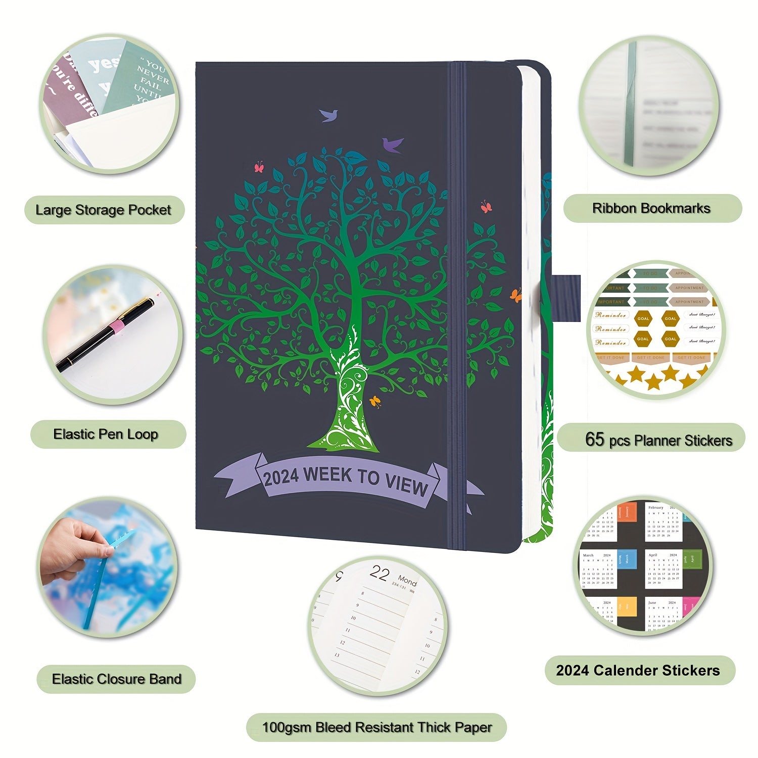 A5 Week To View Diary Jan-Dec Faux Leather Hard Cover