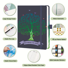 A5 Week To View Diary Jan-Dec Faux Leather Hard Cover