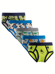 5pcs Boys Car Dinosaur Rocket Briefs Underwear Cozy Comfortable