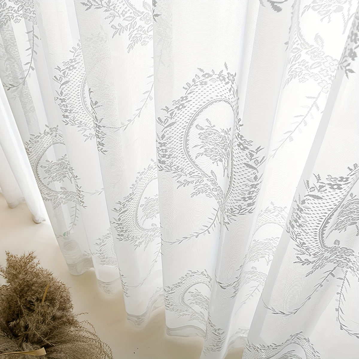 Sweet Flower Pattern Sheer Curtain Rod Pocket Curtain