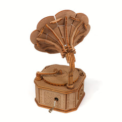 3D Wooden Puzzle Phonograph Music Box DIY Toy Desktop Decoration Or...