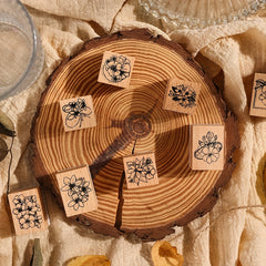 8pcs Vintage Flowers Wooden Rubber Stamps Set - Craft Scrapbook Card Making DIY