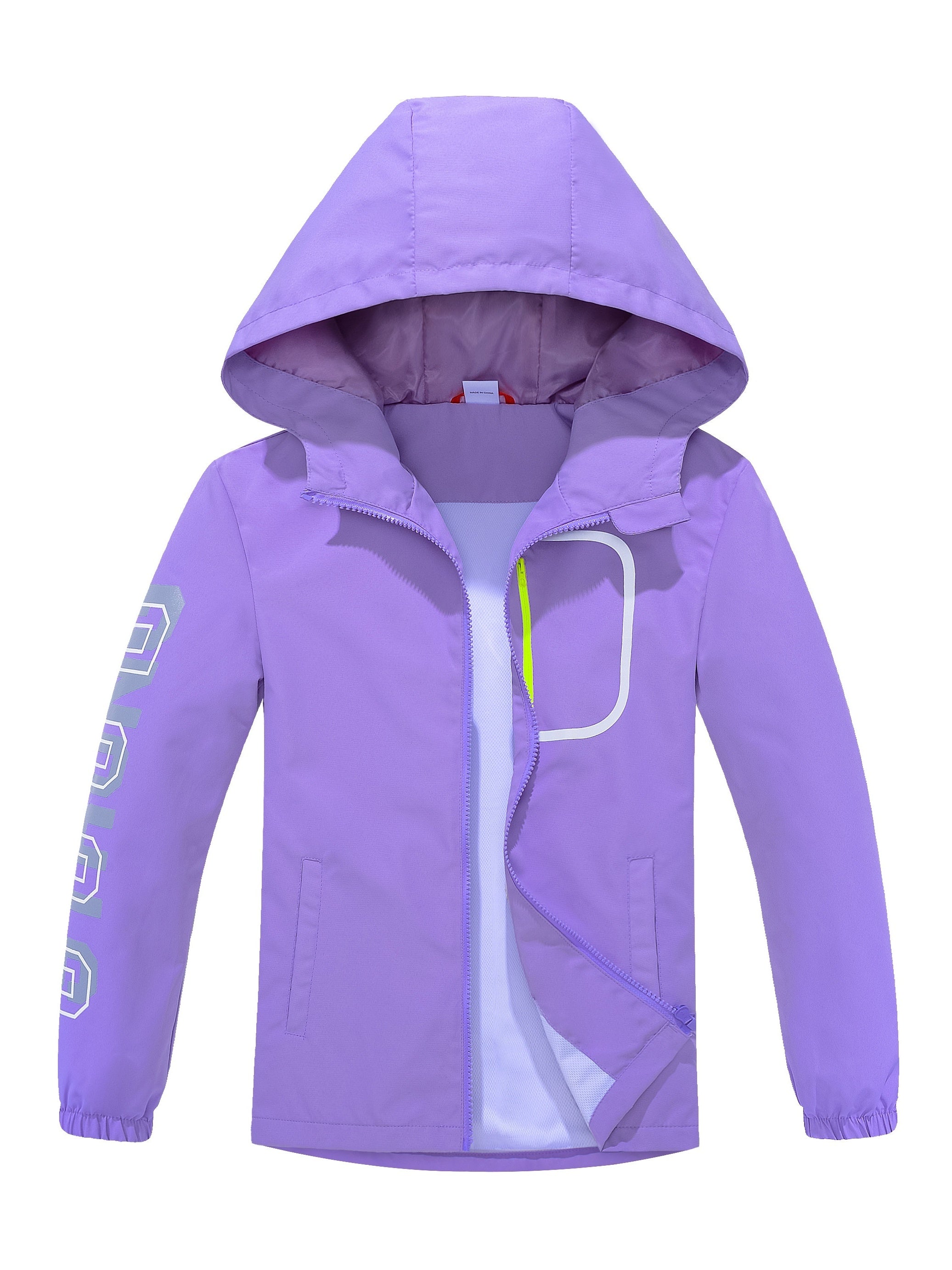 Boys Letter Zip Up Hooded Jacket Raincoat Windbreaker Outerwear Lightweight