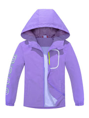 Boys Letter Zip Up Hooded Jacket Raincoat Windbreaker Outerwear Lightweight