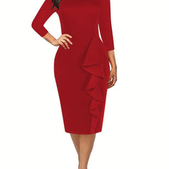 Half Sleeve Bridesmaid Dress Crew Neck Knee Length Dress For Party