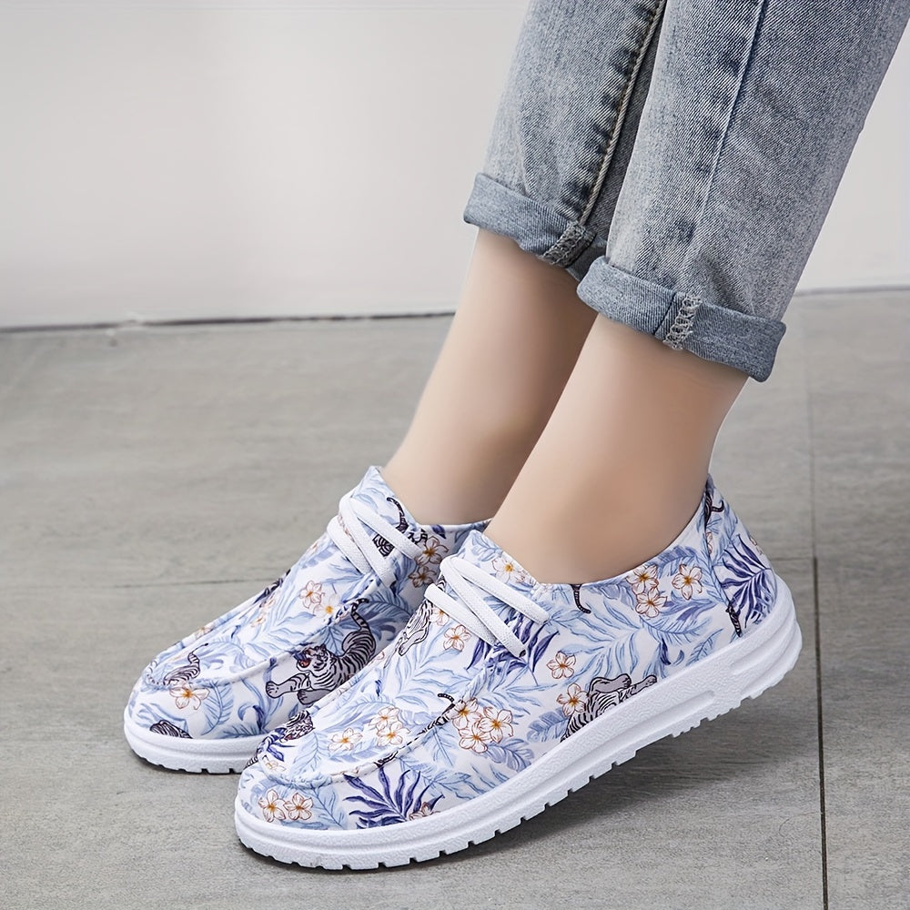 Floral Print Lightweight Canvas Sneakers Wear Resistance Non Slip Shoes