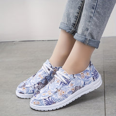 Floral Print Lightweight Canvas Sneakers Wear Resistance Non Slip Shoes