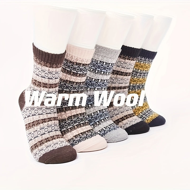 5 Pairs Winter Warm Socks Casual Knit Socks Outdoor Socks Thick Warm Socks