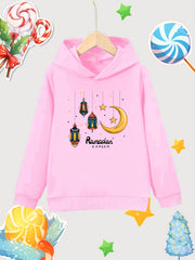 Moon & Star Pattern Girl's Cotton Hoodie Active Stretch Breathable Hood