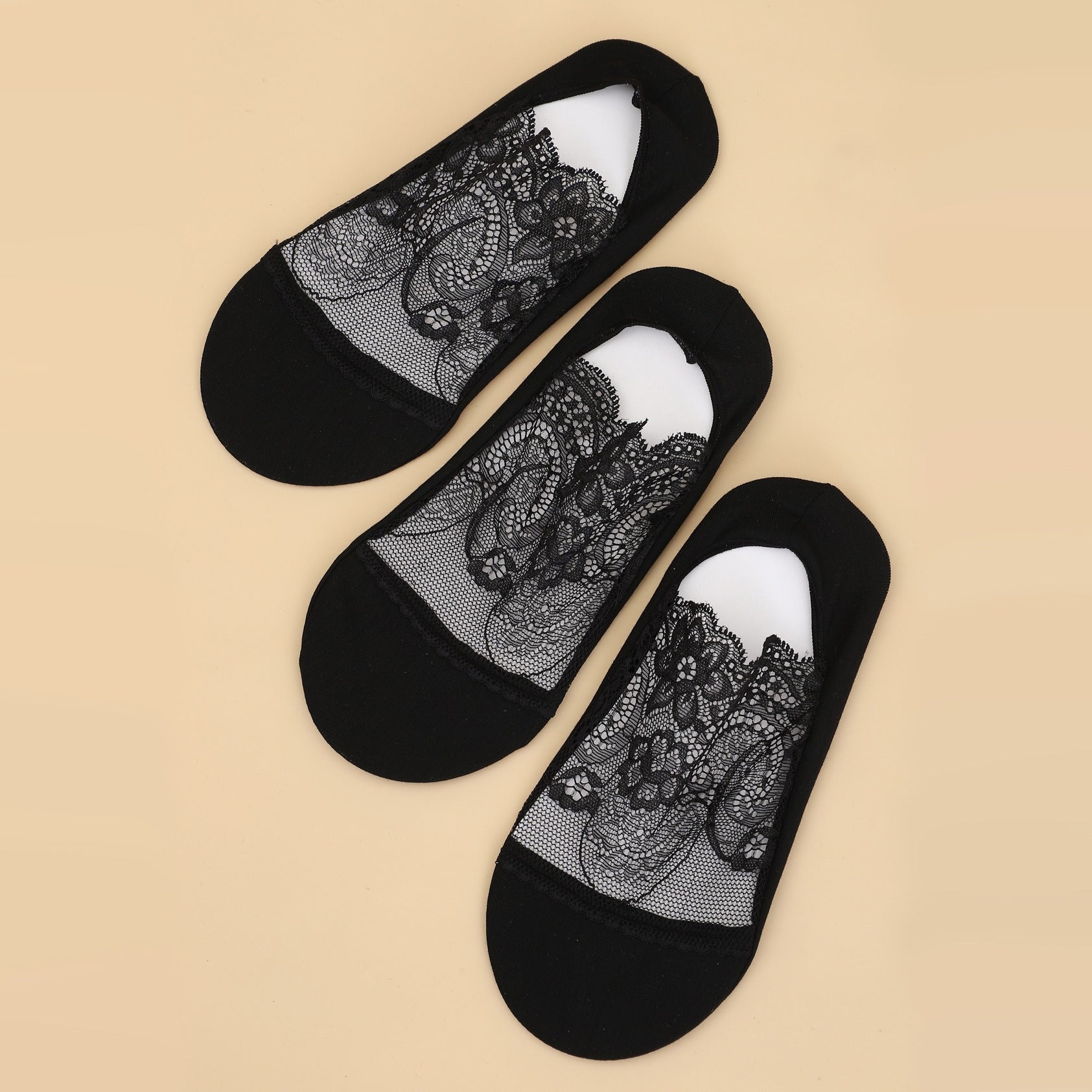 3 Pairs Women's Lace Floral Trim Hidden Socks