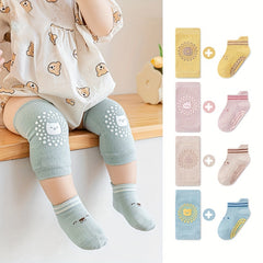Baby Crawling Knee Pads & Anti-Slip Socks Set - Cartoon Animals Pattern