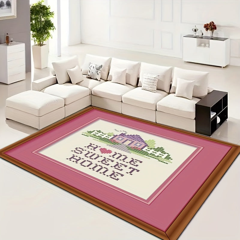 Love Heart Motif Rug English Letter Doormat Washable Living Room Carpet