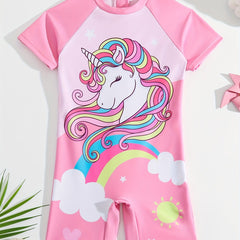 Rainbow Pony Swimsuit Short Sleeve Swimwear