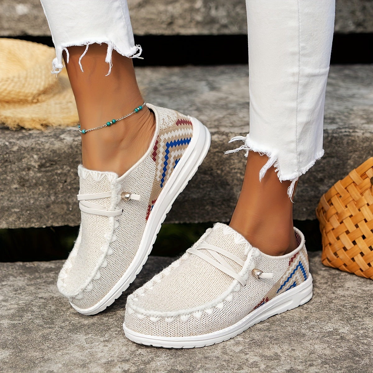 Women's Geometric Flat Loafers Round Toe Walking Shoes