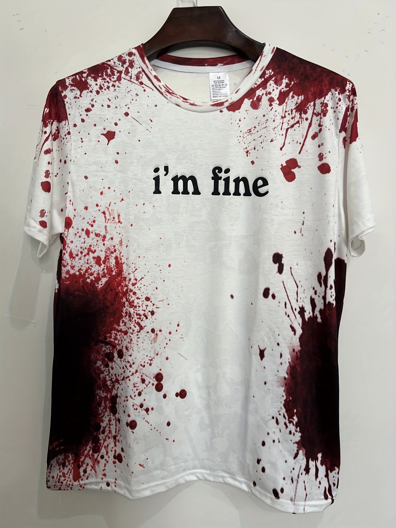 Men's I'm Fine Letter Print T shirt Casual Comfy Crew Neck Tee