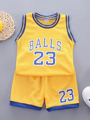 Boys Basketball Number Graphic Tank Top & Shorts Set for Summer