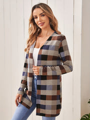 Plaid Print Cardigan Open Front Long Sleeve Outerwear