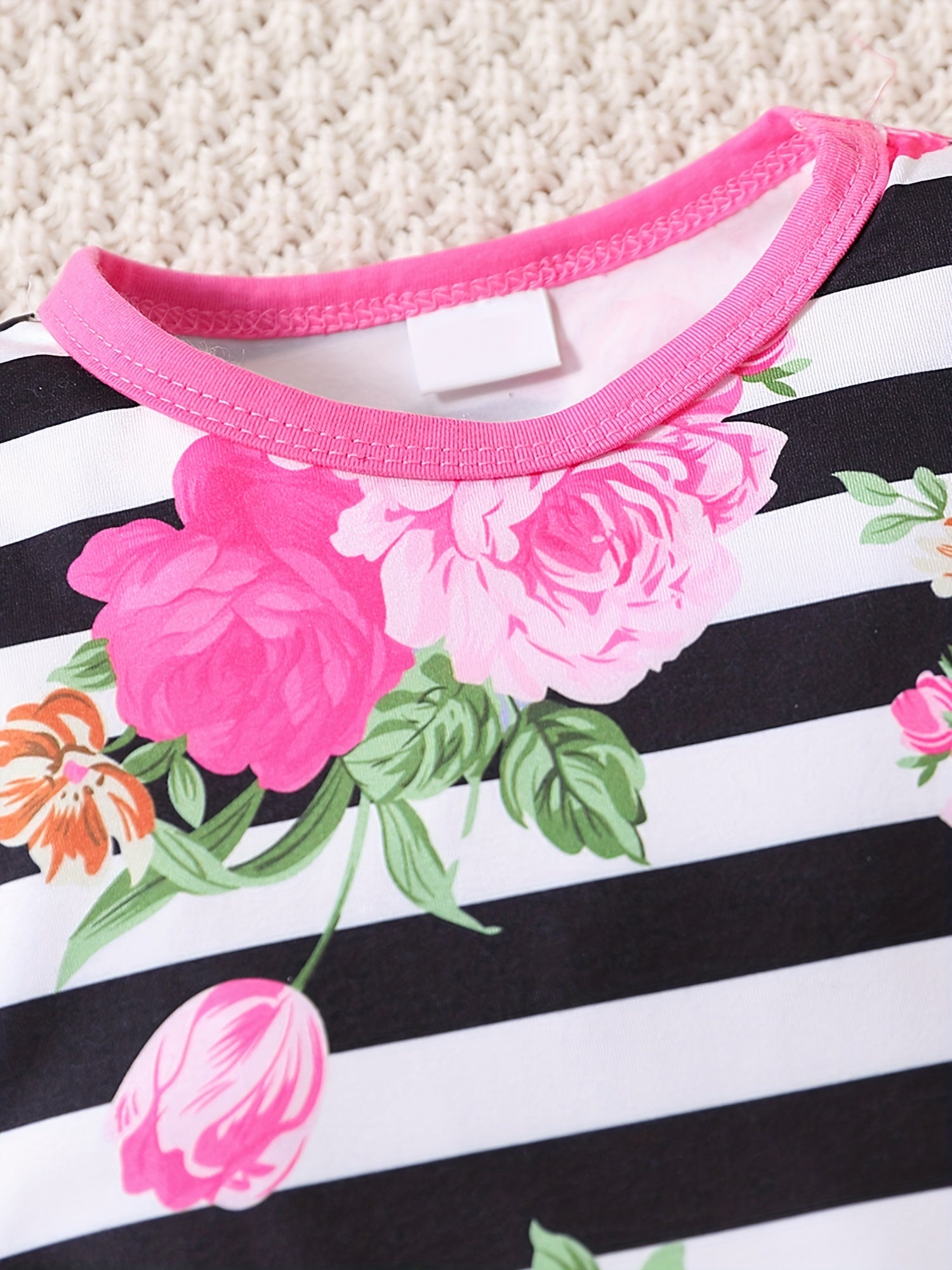 Baby Girls Striped Floral Jumpsuit Set with Flared Pants and Hair Accessories