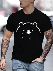 Men's Bear Face Print T shirt Stretch Breathable Tee For Outdoor